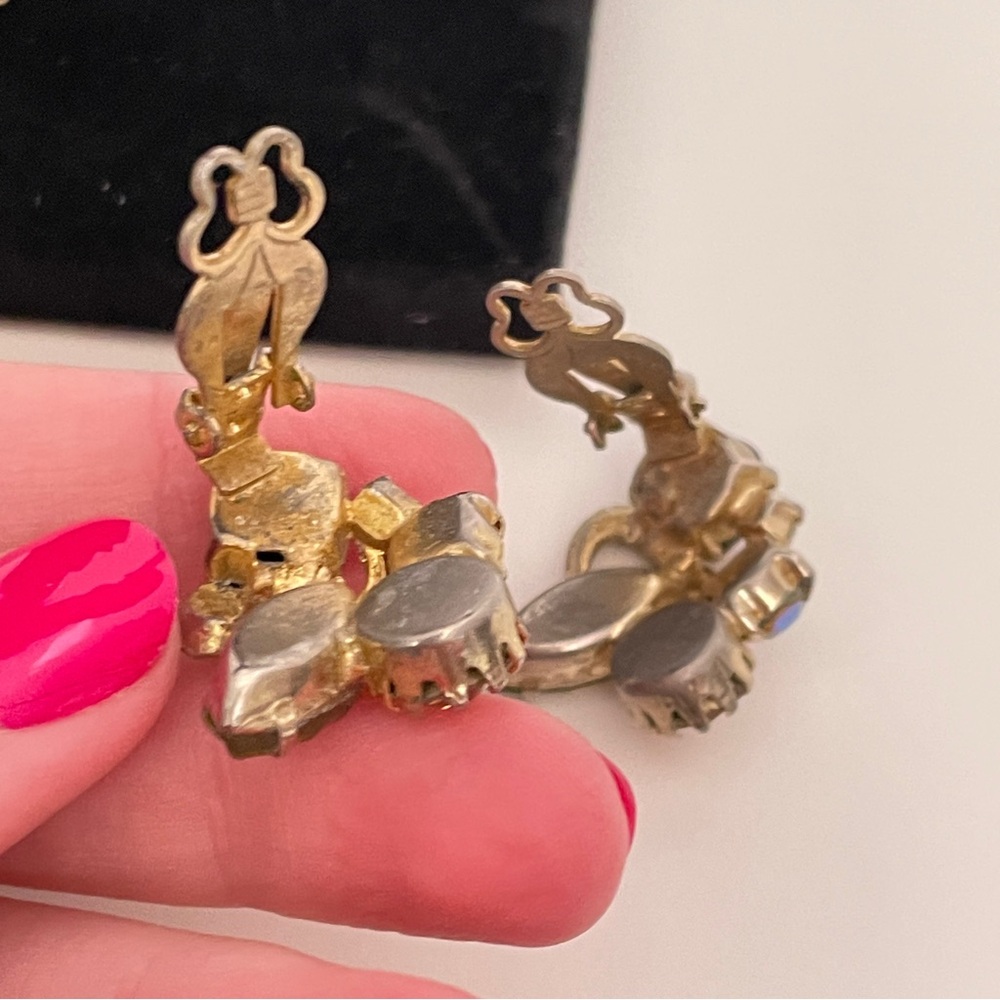 Vintage Amber Colored Rhinestone Fall Autumn Whimsical Fairy Wedding Earrings - Picture 6 of 9
